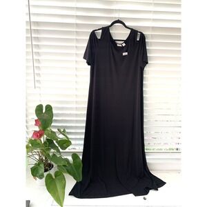 Chicos Travelers Black Cold Shoulder Maxi Dress Side Slits Size 3 XL XXL 16